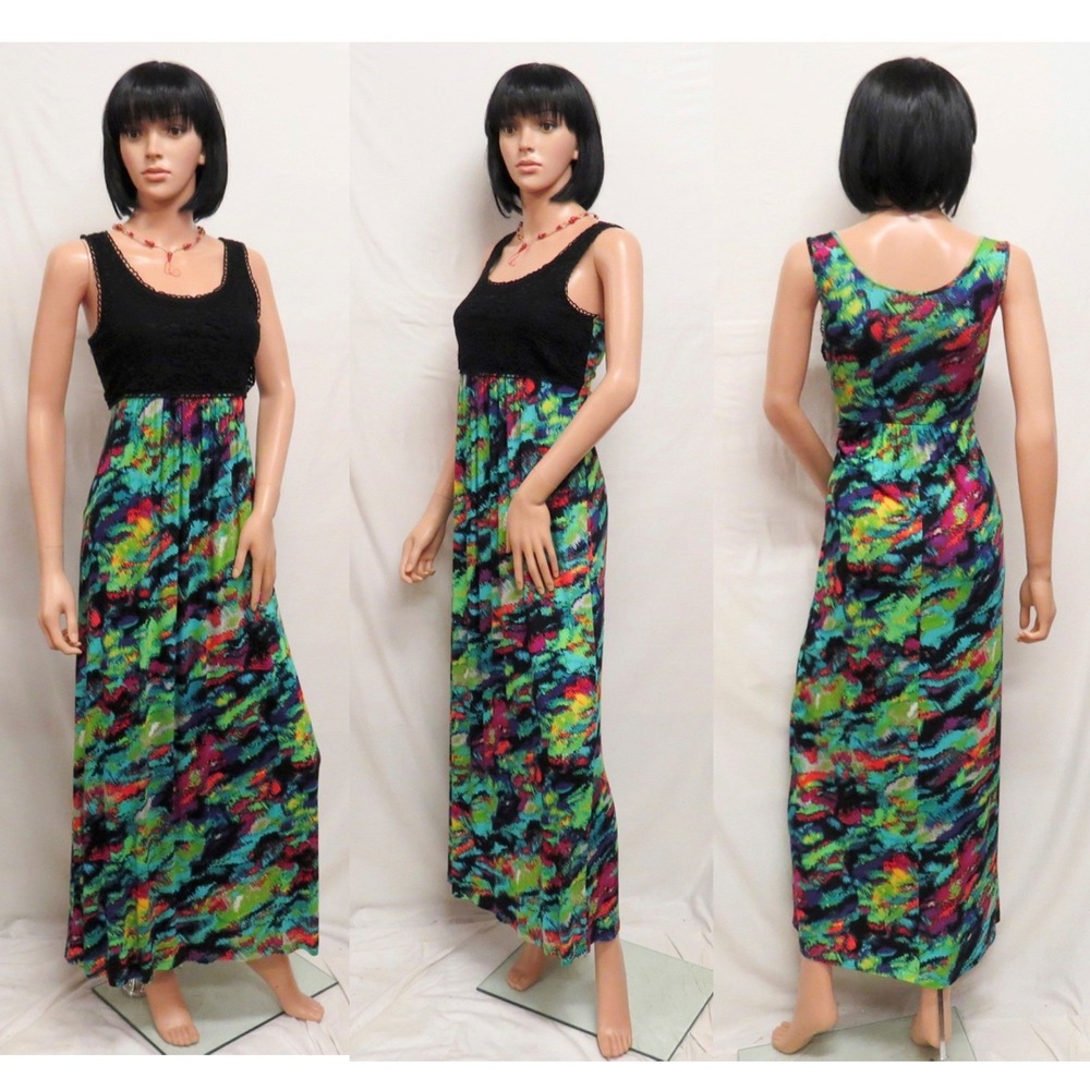 WESTBOUND Black Lace & Multi Color Maxi Dress PL New